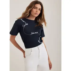 Mint Velvet Navy Ribbon Print T-Shirt